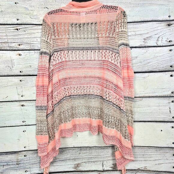 Maurices Open Knit Fringe Cardigan Peach Gray S - Picture 4 of 6